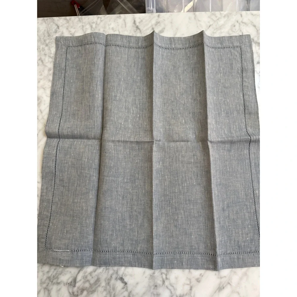 Pottery Barn Belgian Flax Linen Napkins Set /12 Chambray Hemstitch 20x20